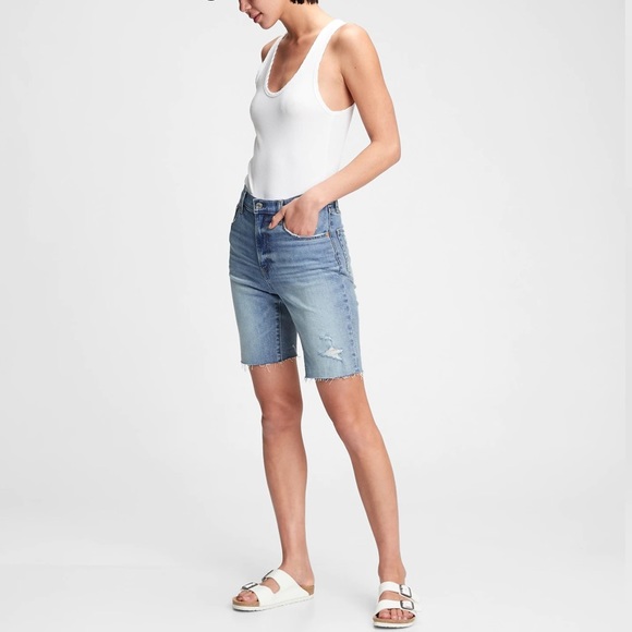 GAP Shorts Gap 9 High Rise Denim Bermuda Shorts Size 26 Poshmark